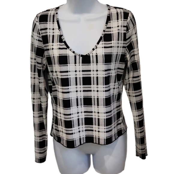 SHEIN Large Print Gingham Vneck Top - Picture 2 of 5